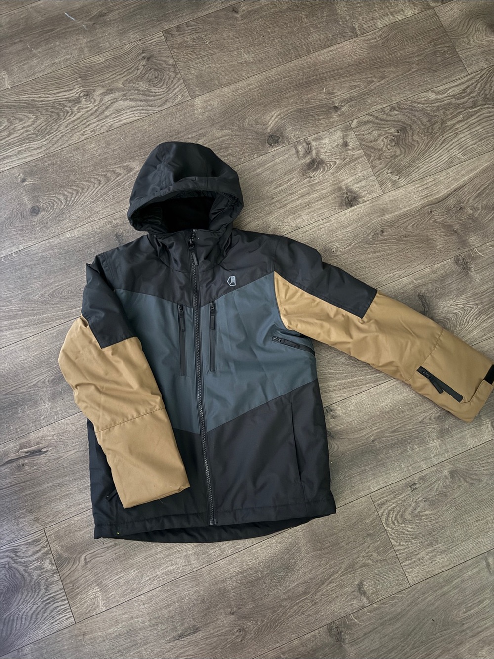 Liquid Black Insulated Hooded Snowboard Jacket